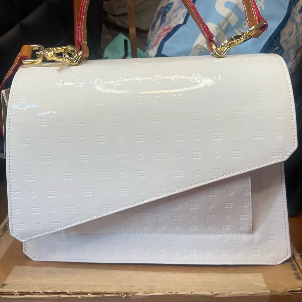 Arcadia Italian patent leather satchel bag white NWT retail $498 - Picture 4 of 16